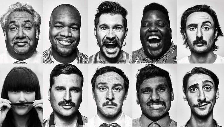 Black and white photos of different people with moustaches.